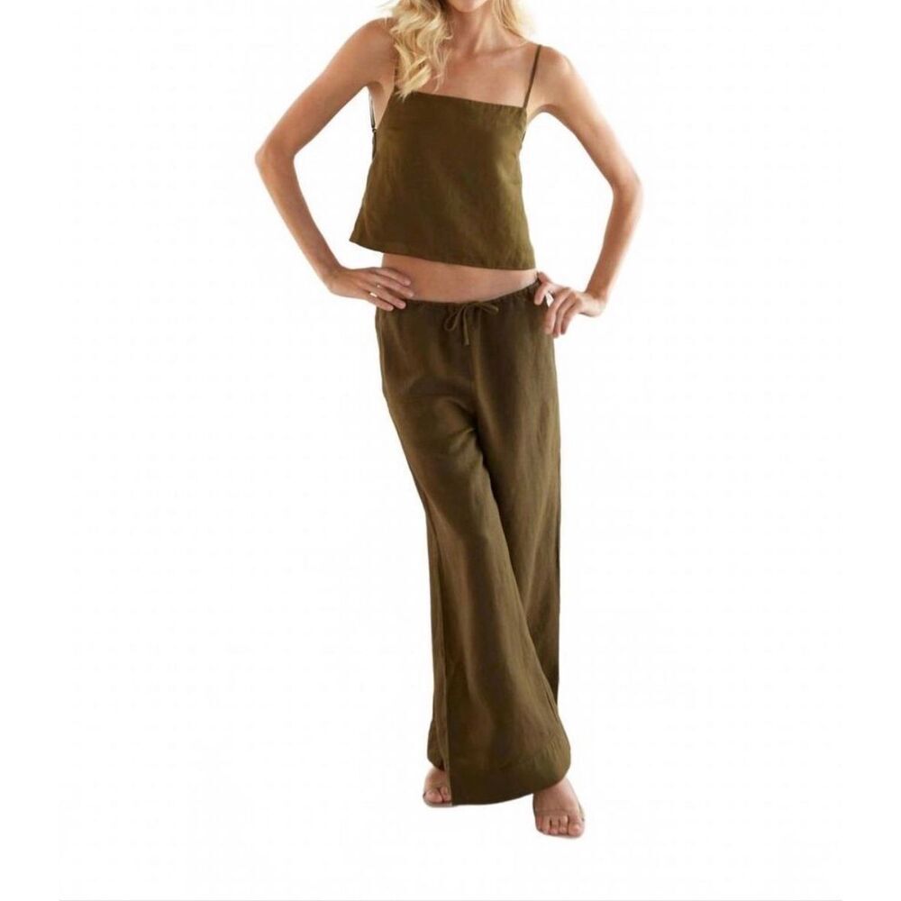 Onia Air Linen-Blend Wide Leg Drawstring Pant L Green